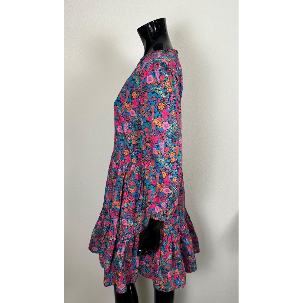 J.Crew Liberty Fabrics Floral Mini Dress XS Ruffle Hem Long Sleeve 3204 - Picture 3 of 6